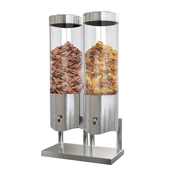 Dispenser per cereali - doppio - 2x 7,2 litri - 2 contenitori in plastica trasparente - supporto in acciaio inox