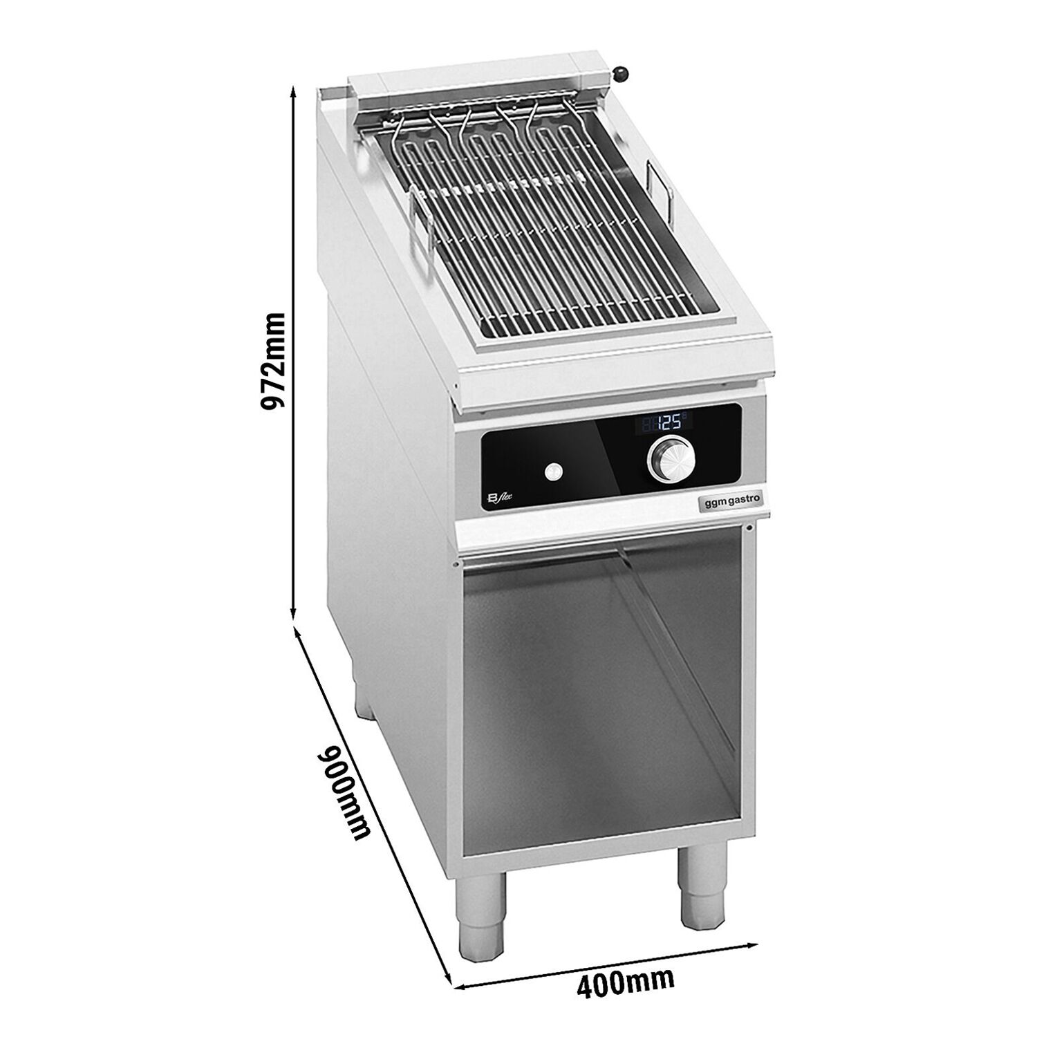 Gril électrique professionnel - 5,4kW - sur pied - P900mm - commande numérique Bflex - incl. soubassement ouvert