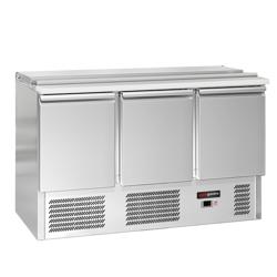 Saladette ECO - 1368mm - zwart front - 3 deuren - met RVS deksel voor 4x GN 1/1