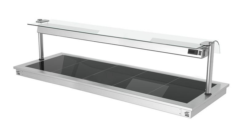 Inbouw warmhoudplaat RVS - met glazen oppervlak - 1785mm - 5x GN 1/1 - 2,25 kW - met glazen hoestscherm