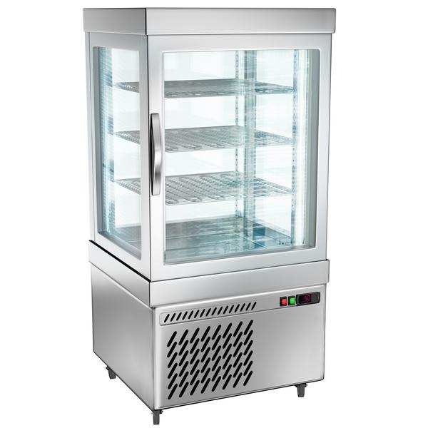 Witryna mroźnicza panoramiczna - 230L - 670mm - potrójne przeszklenie - z 3 półkami obrotowymi - z oświetleniem LED - Srebrny