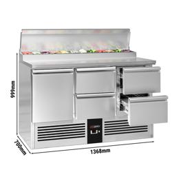 Zubereitungstisch Mini PREMIUM - 1368mm - 1 Tür & 4 Schubladen - für 8x GN 1/6