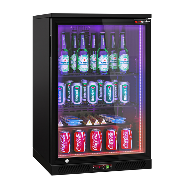 Bar fridge - 600mm - 130 liters - with 1 glass wing door - outside & inside black