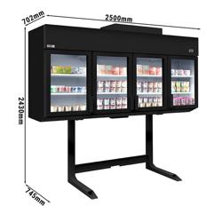 Supermarkt-Wandkoel-/vriesmeubel - 2500mm - 650 liter - van -22 tot 6 °C - met 4 (dubbelglas) glazen draaideuren & 6 schappen - zwart