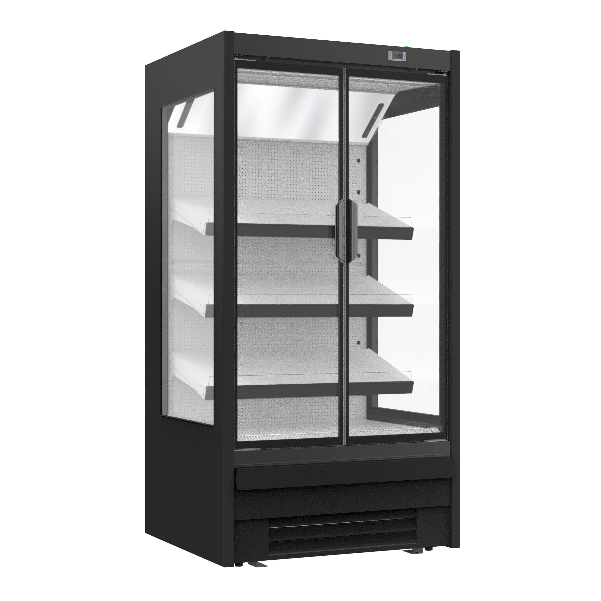 Vitrine murale réfrigérée - 1018mm - 528L - avec 2 portes battantes vitrées & 3 étagères - Noir