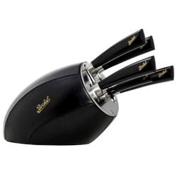 (5 pieces) BERKEL | Elegance Kitchen Knife Block Set – Black Leather – Made in Italy