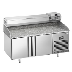 Tavolo refrigerato per pizza Premium PLUS - 1783x800mm - con 2 ante - incl. vetrina refrigerata - 7x GN 1/4