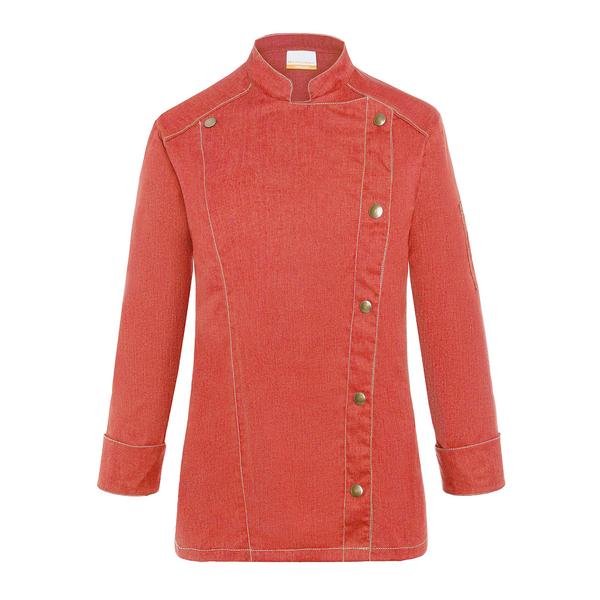 (6 pièces) KARLOWSKY | Veste de cuisine femme style jeans - Rouge Vintage - Taille : 34