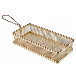 Cestino per fritture - in acciaio inox - rettangolare - con manico - 215x105x45mm - Oro