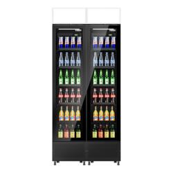 (2 unid) Frigorífico expositor de bebidas PREMIUM - 870mm - 290L - design sem moldura - com 2 portas de batente em vidro & painel publicitário iluminado - com indicação/painel digital de temperatura - Preto