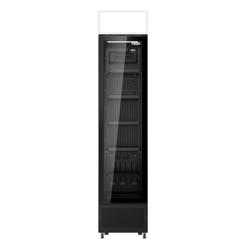 Commercial Upright Glass Door Display Fridge with Illuminated Canopy - 435mm - 145 Litres - with 1 hinged glass door - LED lighting - Black - Temperature range 1 to 10 °C