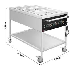 Mobile Bain Marie - 3x GN 1/1 - 150mm deep - Wet Heat - 3 kW - individually controlled wells - with Drain Tap