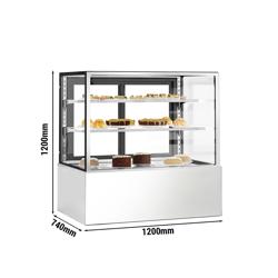 Vitrine de comptoir réfrigérée - 470L - 1200mm - Double vitrage - avec 2 étagères en verre - portes coulissantes vitrées arrière