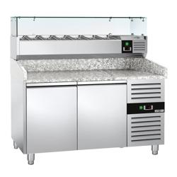 Pizzawerkbank ECO - 1500x800mm - met granieten werkblad - met 2 deuren - incl. glasvitrine - 7x GN 1/4