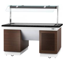 Refrigerated Buffet Counter with Cooling Plate – 1600 x 1000 mm – Black Granite – Glass Sneeze Guard, Shelf, Castors & Feet