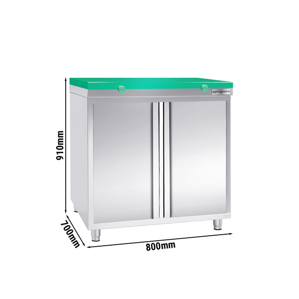 Dulap de lucru din oțel inoxidabil PREMIUM - 0,8 m - cu ușă - incl. blat de lucru verde