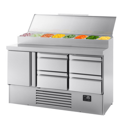 Mini voorbereiding koeltafel - 1460x700mm - met 1 deur & 4 laden - Roestvrijstalen opzetstuk 8x GN 1/4