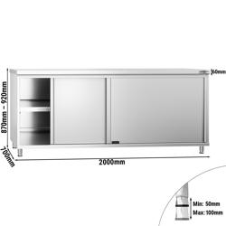 Työkaappi PREMIUM ruostumattomasta teräksestä - 2000x700mm - Liukuovella ilman jalustaa