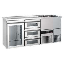 Výčepní pult PREMIUM - 1950x700 mm - 1 skleněné dveře & 3 skleněné zásuvky