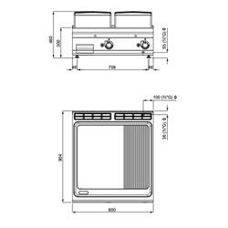 Plaque de cuisson à gaz - 20 kW - lisse & rainurée