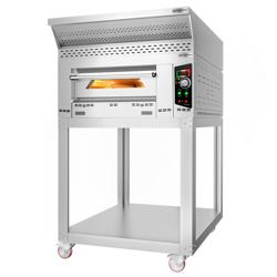 Gasdriven pizzaugn - med chamottesten - 1130x1450 mm - 6 x Ø 34 cm - 1‑däck - upp till 450 °C - Manuell - inkl. huv, underrede & hjul