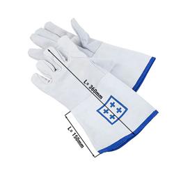 (2 pieces) Oven gloves – Leather - 5-Finger - 300°C Heat Resistant - 36 cm Length - White