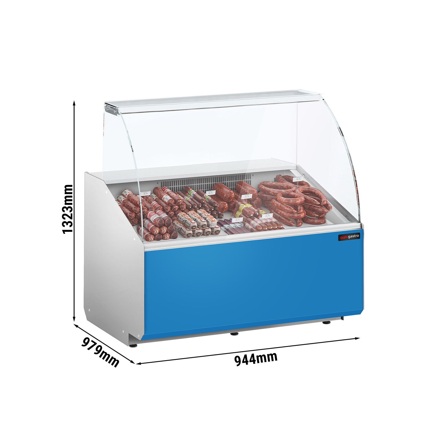 Comptoir vitrine réfrigérée - 944x979mm - +2/+6°C - 200L - Façade bleue (RAL5015)