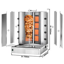 Grelhador de Kebab a gás - 8 queimadores - de bancada - motor inferior - máx. 100kg - incl. 2 chapas de proteção e 2 portas articuladas para kebab