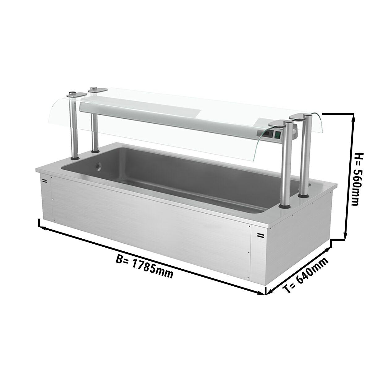 Cuve réfrigérée encastrable - 1785mm - 5x GN 1/1 - 200L - avec pare-haleine en verre