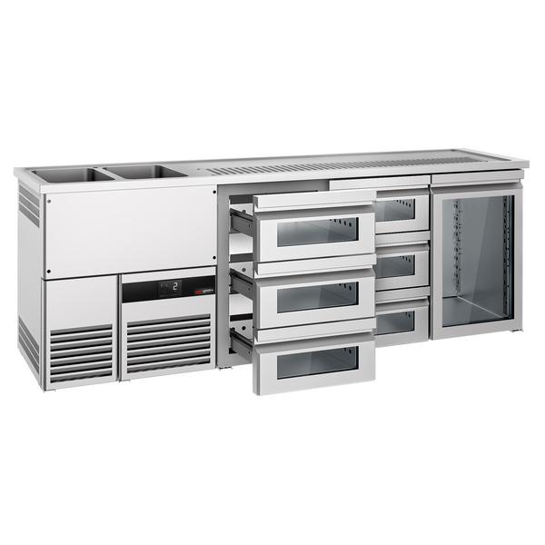 Barkoelkast PREMIUM - 2500x700mm - 1 glazen deur & 6 laden