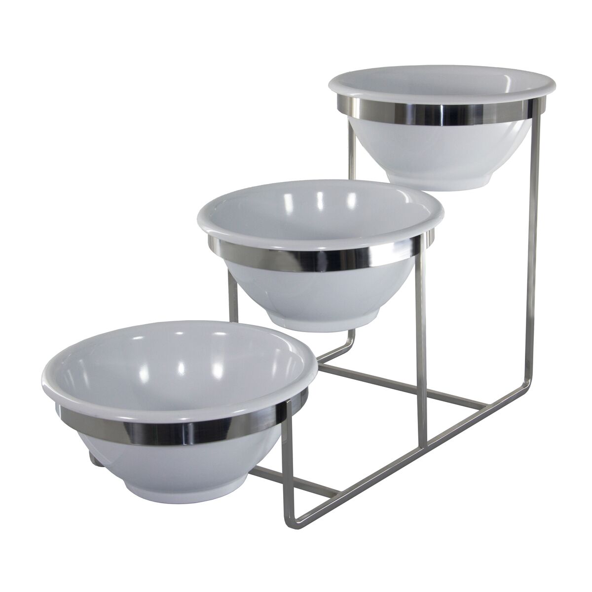 Présentoir buffet / étagère - chromé - incl. 3 bols en mélamine - ronds