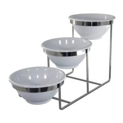 Présentoir buffet / étagère - chromé - incl. 3 bols en mélamine - ronds