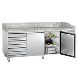 Pizzakylbänk ECO - 2025x800 mm - granitskiva - med 2 dörrar & 7 lådor
