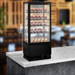 Countertop 4-Sided Glass Display Fridge - 98L - 428mm - Double glazing - square - with 4 shelves - 1 glass door - Black
