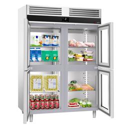 Koelkast RVS PREMIUM - GN 1/1 - GN 2/1 - 1400mm - 1400liter - tot -2°C tot +8°C - met 4 glasdeuren - geforceerde koeling, LED‑verlichting & legroosters
