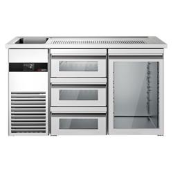 Bancada frigorífica PREMIUM - 1550x700mm - 1 porta de vidro & 3 gavetas de vidro