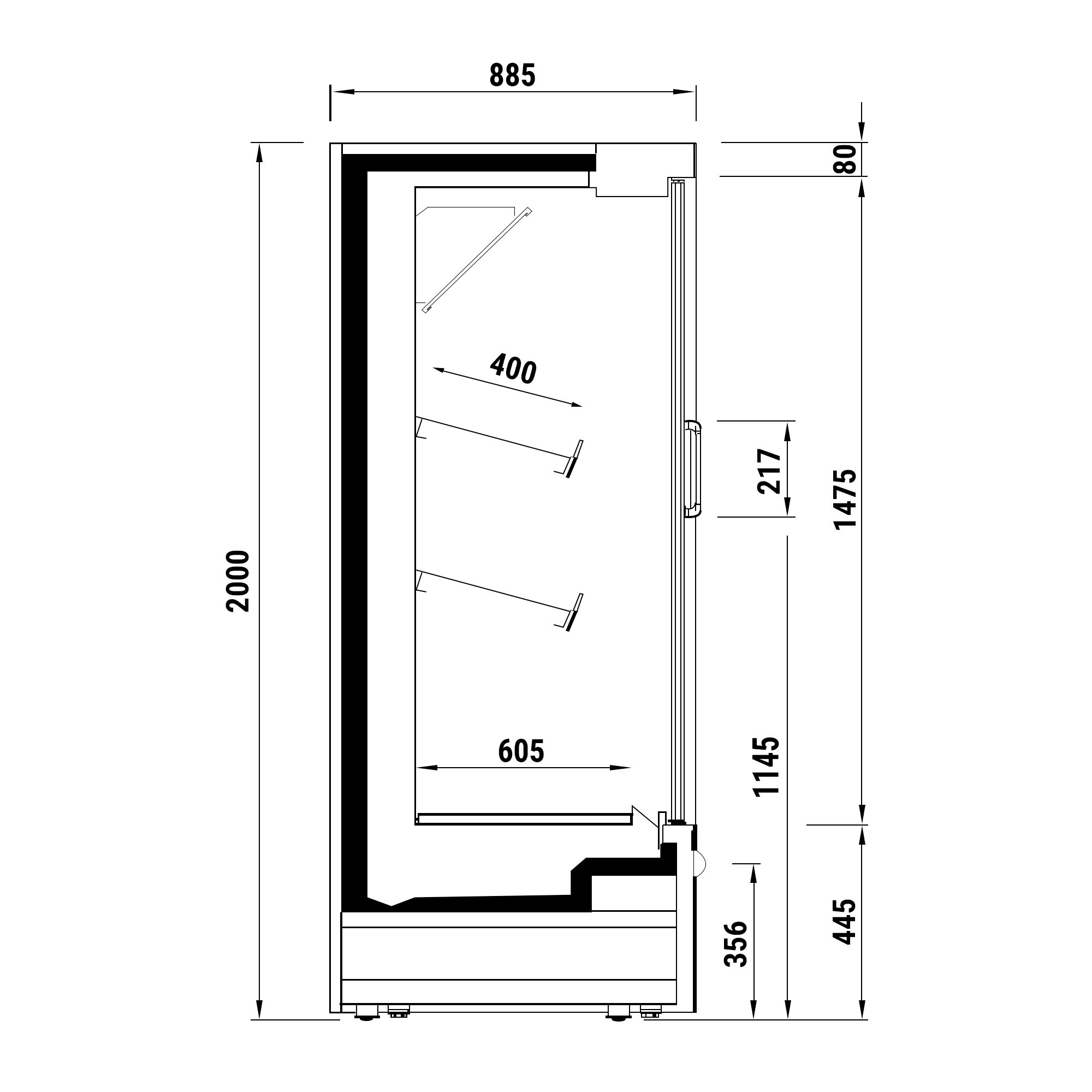 Vitrine murale réfrigérée - 1018mm - 528L - avec 2 portes battantes vitrées & 4 étagères - Anthracite
