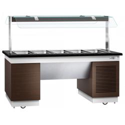 Refrigerated Salad Bar DUBLIN - 2000mm - with Refrigerated Well + Flat Glass Sneeze Guard - on Castors - for 5x GN 1/1