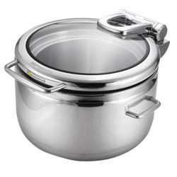 Chafing Dish - Yuvarlak - Hidrolik Cam Kapak - Jel Yakıtlı - 8.9L