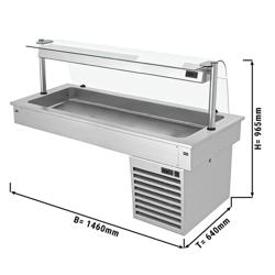 Einbau Kühlwanne - 1500mm - +2 bis +8 °C - 4x GN 1/1 - 390 Watt - mit Glas-Hustenschutz