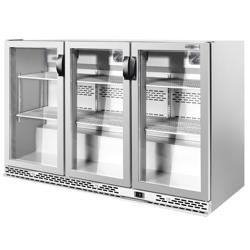 Barkoelkast - 1350mm - 330 Liter - met 3 glazen klapdeuren - RVS