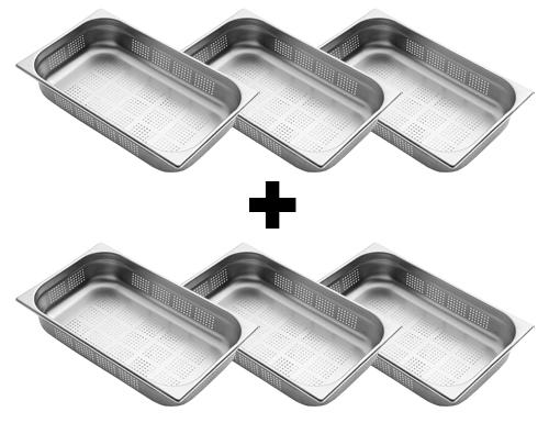 (6 Stück) Edelstahl-Behälter GN 1/1 - gelocht - Höhe: 100mm
