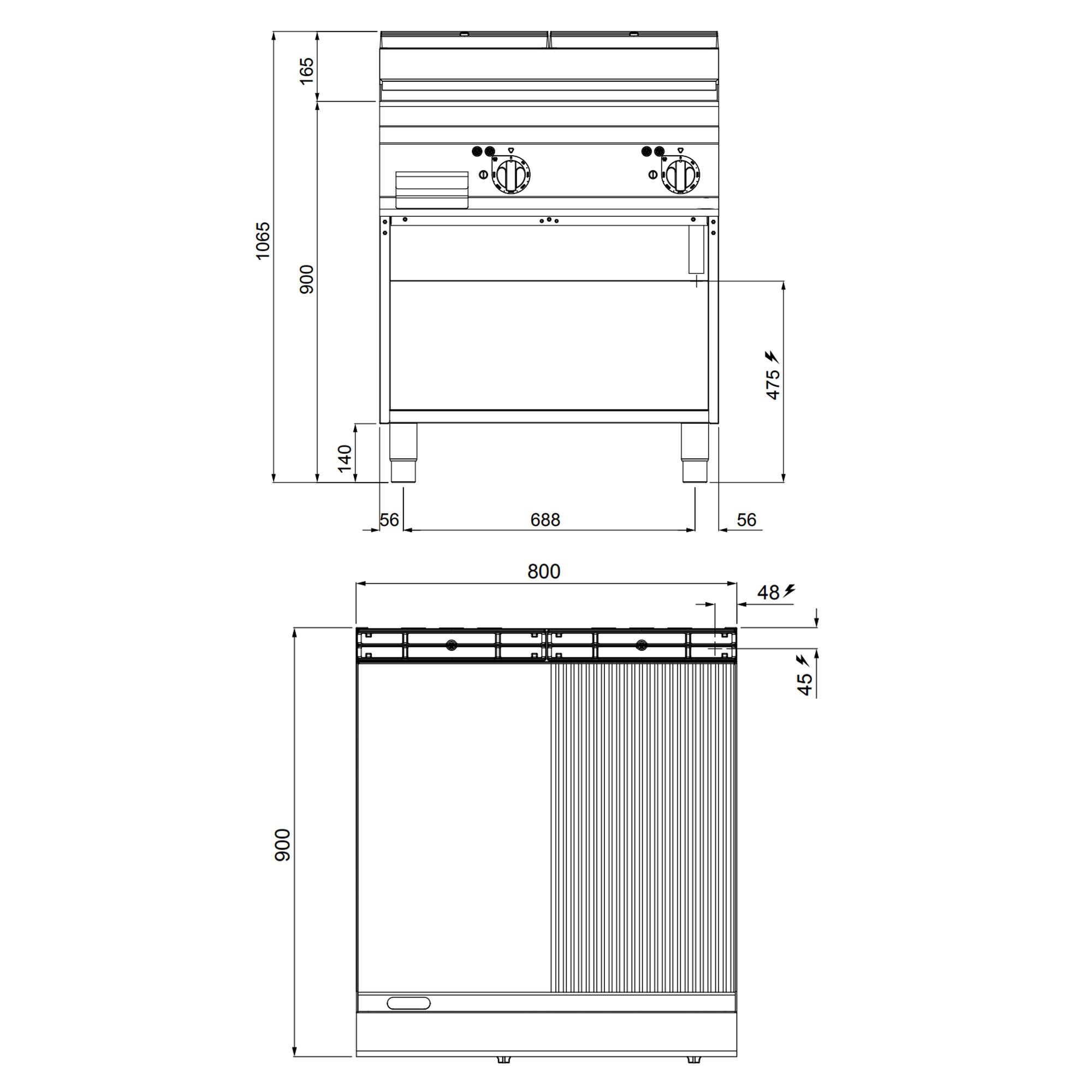 Commercial Electric Griddle - 11.4kW - Smooth/Ribbed Plate (half & half) - Cooking area: 796x667mm - on Stand
