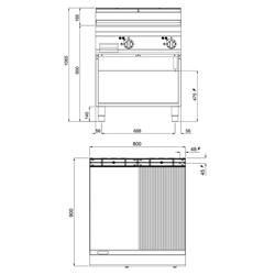 Elektrische bakplaat - 11,4kW - 1/2 glad 1/2 geribbeld - Bakoppervlak: 796x667mm - met open onderbouw