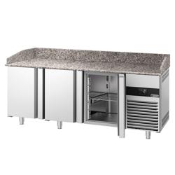 Banco pizza refrigerato PREMIUM - 2100x800mm - con 3 porte - piano in granito