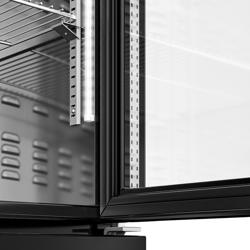 Commercial Upright Glass Door Display Fridge - 600mm - 292 Litres - stainless steel interior - with 1 hinged glass door - digital controller with temperature display - Black - Temperature range 2 to 8 °C