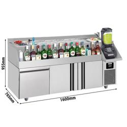 Bár/italhűtőasztal - 1,6 x 0,6 m - 235 liter - 2 ajtóval, 1 fiókkal 1/1 és polcokkal