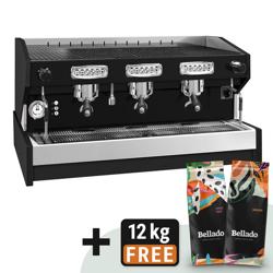 Portafilter stroj "Eminence" - 3 grupe - uklj. sustav preinfuzije & 3 parne cijevi - Crna (profesionalni espresso aparat)