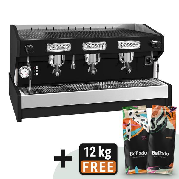 Cafetera / máquina de espresso compacta PROFESIONAL "Eminence" - 3 grupos - con pantalla digital - Sistema de preinfusión & 2 varillas de vapor - Negro