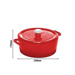 Garnek żeliwny z pokrywą - Żeliwo emaliowane - 4,93l - Ø 240mm - H170mm - Czerwony - na indukcję